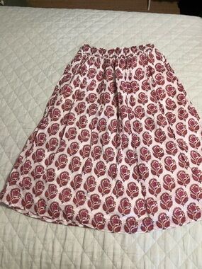 J. Crew 100% Cotton Pink and Orange Paisley Midi Skirt with Pockets